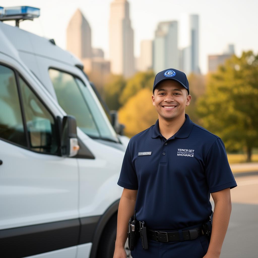A K. Alan & Associates driver standing beside a transport van